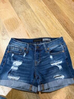 Aeropostale Women’s Blue Distressed Cuffed Denim Shorts